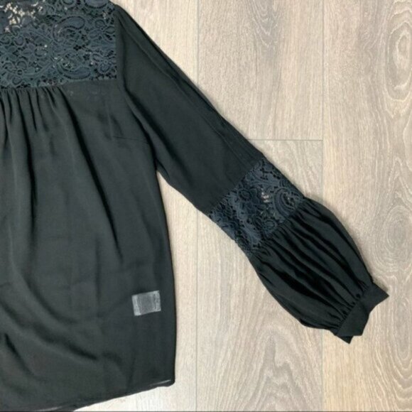 FREE PEOPLE For Love & Lemons Sacramento Blouse Black Sheer Lace Long Sleeve S - Picture 7 of 16